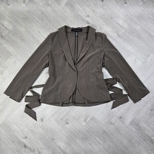 Apostrophe Women's Size 14 Brown Open Front Blazer Jacket Tie Waist